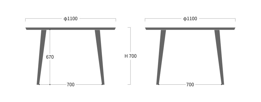 BLANCO 丸ダイニングテーブル 110寸法図