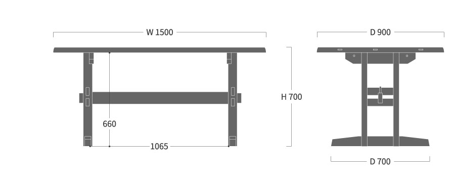 飛騨の匠工房 ダイニングテーブル B型脚 150寸法図