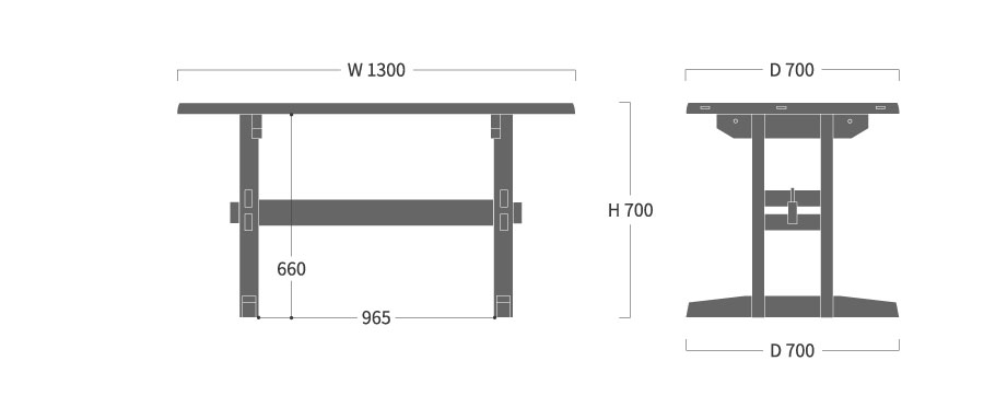 飛騨の匠工房 ダイニングテーブル B型脚 130寸法図