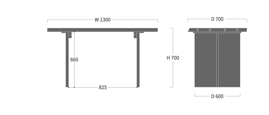 飛騨の匠工房 ダイニングテーブル パネル脚 130寸法図
