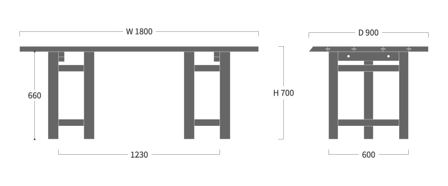 飛騨の匠工房 ダイニングテーブル 山型脚 180寸法図