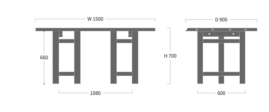 飛騨の匠工房 ダイニングテーブル 山型脚 150寸法図