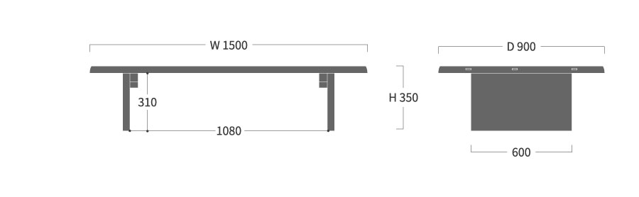 飛騨の匠工房 ローテーブル パネル脚 150寸法図