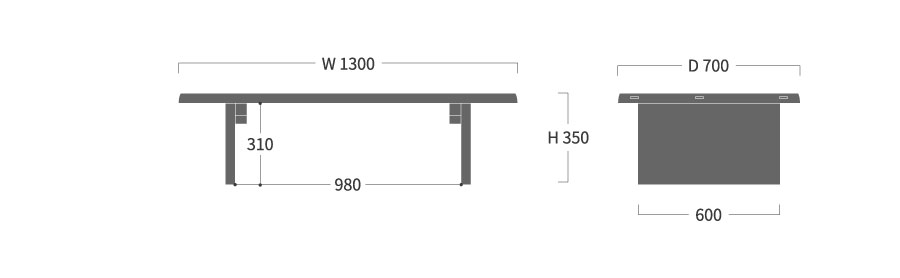 飛騨の匠工房 ローテーブル パネル脚 130寸法図