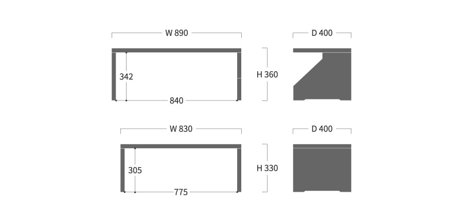 飛騨の匠工房 ネストテーブル 2ヶ組寸法図