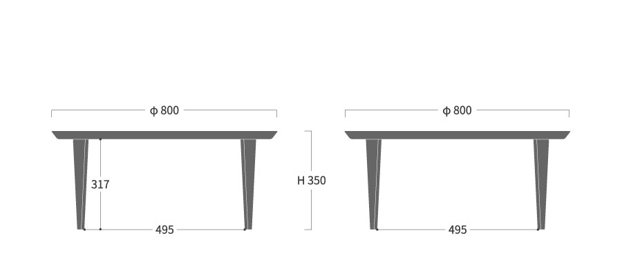 凛 リビングテーブル 突板天板 80寸法図