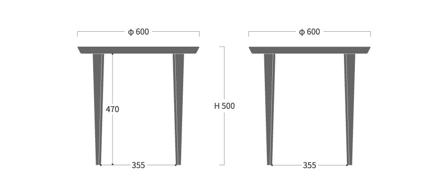 凛 リビングテーブル 突板天板 60寸法図