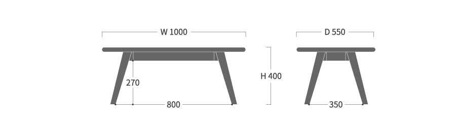 リビングテーブル 角 100寸法図