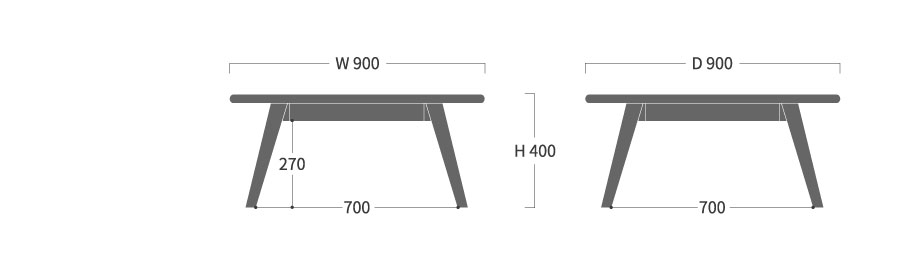 リビングテーブル 角 90寸法図