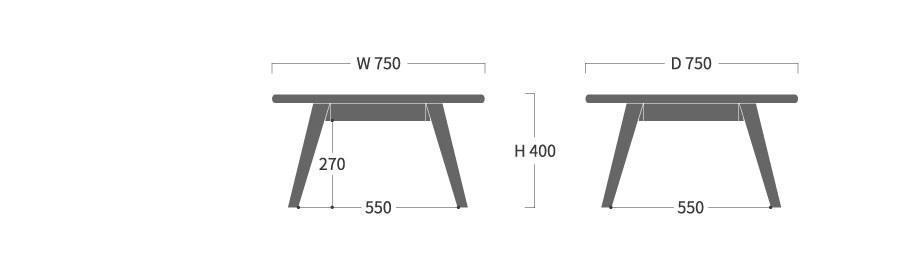 リビングテーブル 角 75寸法図